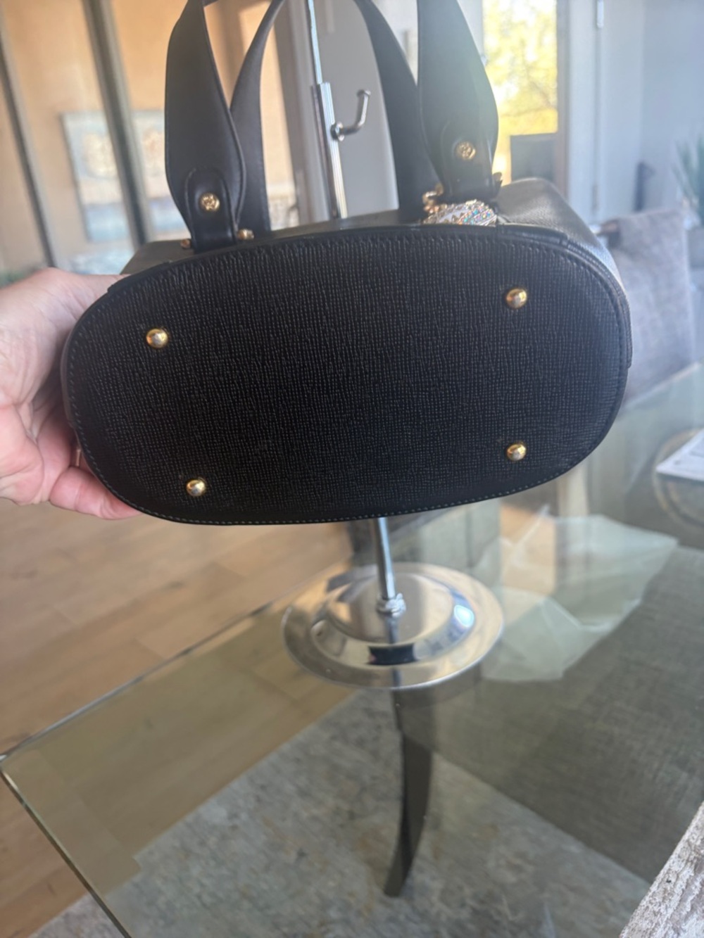 MCM Black Leather Satchel with Gold-Tone Hardware - Picture 3 of 7